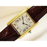 Antique Vintage: Pre-owned Mens Cartier Watch Vermeil Tank WHITE Dial Swiss Quartz Movement 2000's by Cartier