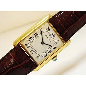 Antique Vintage: Pre-owned Mens Cartier Watch Vermeil Tank WHITE Dial Swiss Quartz Movement 2000's by Cartier