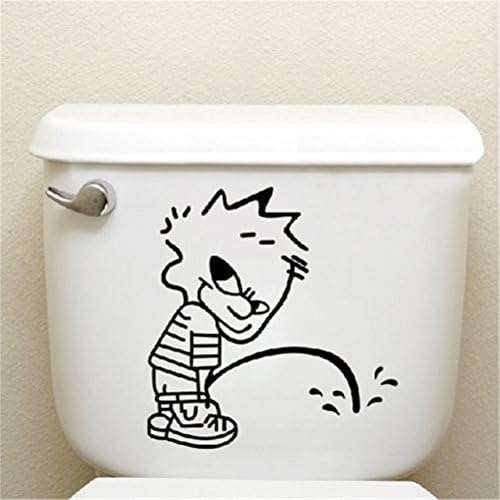 Meritina EnglishWords Environmental Removable Animated doll peeing toilet stickers Wall Accessory Sticker Pvc WC Decal Wall Stickers
