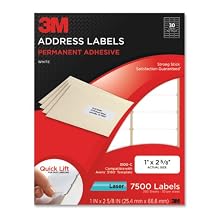 3M Permanent Adhesive Address Labels, 1 x 2.62 Inches, White, 7500 per Pack (3100-C)