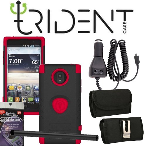 Buy LG Spectrum 2 VS930 Trident Aegis Red Heavy Duty Rugged Case, Hard Shell and Silicone Gel, with Screen Protector and Car Charger, Stylus Pen, Radiation Shield and Horizontal Metal Clip Case that fits your phone with the Cover on it.