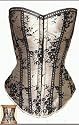 Sexy Ivory White Fashion Corset with Black Flower Lace Cocktail Party Clubwear XXXL