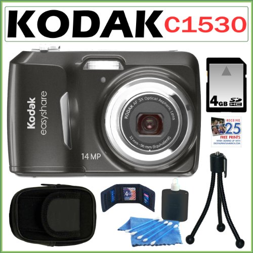 Best Price Kodak EasyShare C1530 14MP Digital Camera with 3x Optical Zoom in Black + 4GB Accessory Kit