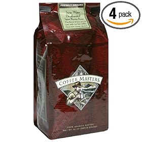 Coffee Masters Flavored Coffee, Spice Butter Rum Decaffeinated, Swiss Water Processed, Ground, 12-Ounce Valve Bag, (Pack of 4)