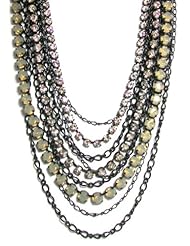 Creations Georgianni Sterling Silver Plated Multi-Chain Swarovski Crystal Statement Necklace with White Opals, Clear, Shade Crystals