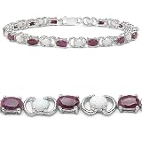 6.10 Carat Genuine Opal and Ruby Ovals Silver Bracelet