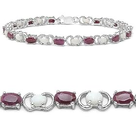 6.10 Carat Genuine Opal and Ruby Ovals Silver Bracelet by JewelzDirect