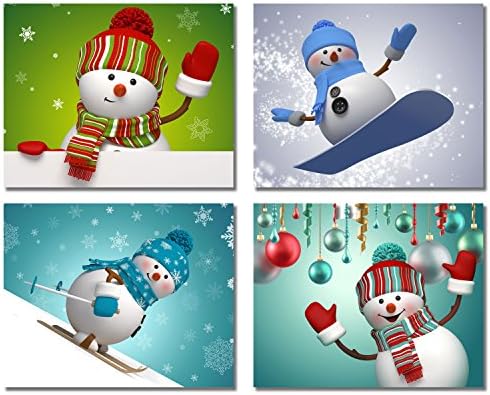 BigWig Prints Snowman Wall Art - Christmas Wall Art, Christmas Pictures Wall Decor, Christmas Wall Decorations, Christmas Classroom Decorations, Snowman Wall Decor, Xmas Art -Unframed Set of 4 (8x10)