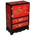EXP Handmade Asian Furniture - 32" Black & Red Lacquer Wood Chinese Storage Cabinet W/ Peony Flowers