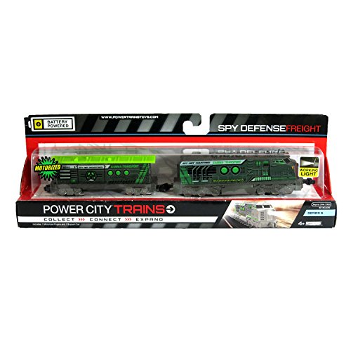 Jakks Pacific Year 2014 Power City Trains Series 6 Battery Powered Motorized Train Engine Set - SPY DEFENSE FREIGHT with Working Headlight and 2 Speed Setting Plus 1 Car