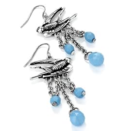 Bird Drop Pierced Fashion Earrings Burnt Silver & Blue