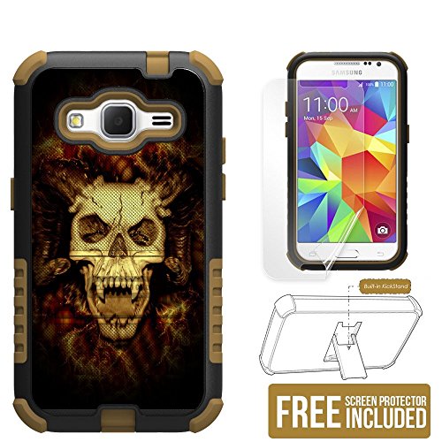 Samsung Galaxy Core Prime Case, Prevail LTE Case, Beyond CellÂ®Tri Shield Rugged Heavy Duty Hybrid Phone Cover with Kickstand-Skull-FREE Screen Protector