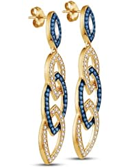 10K Yellow and White Two 2 Tone Gold Round Brilliant Cut Blue and White Diamond - Channel Set Dangle Earrings with Secure Push Back Closure - (1.45 cttw.)