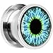 00 Gauge Steel Human Eye Brilliant Blue Explosion Screw Fit Plug - 1 Piece