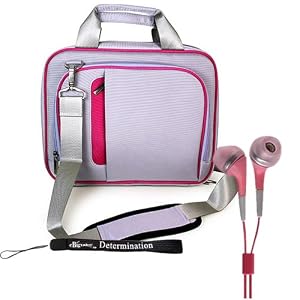 Sony DVPFX950 9-Inch Portable DVD Player Hard Nylon Traveling Case + Includes a eBigValue (TM) Determination Hand Strap Key Chain + Includes a Crystal Clear High Quality HD Noise Filter Earbuds Earphones Headphones 3.5mm Jack