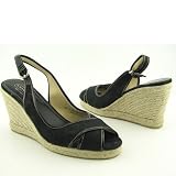 AUTHENTIC COACH KARA SIGNATURE ESPADRILLES SLING BACK WEDGE SHOES SANDALS (Black)
