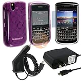 Clear Purple Concentric Circle TPU Rubber Skin Case for Blackberry Tour 9630 + Car Charger + Travel Charger + Reusable Screen Protector
