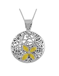 Rhodium & 14 Karat Gold over Silver Puffed Filigree Necklace (18 Inch)