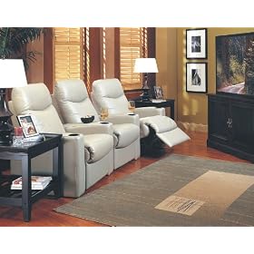 Showtime Collection Taupe Beige Leather Motion Home Theater Sofa Couch Chair