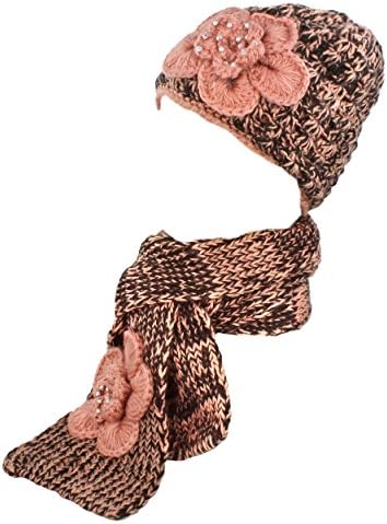 Kate Marie 'Sarah' Handcrafted Twisted Color Yarn Beanie Cap & Scarf Two Piece Set in Coral