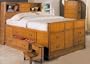 Oak Finish Bookcase Headboard Queen Bed