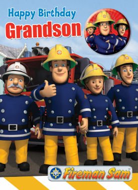 Fireman Sam Grandson Birthday Card with Badge