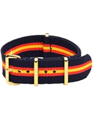 20mm Premium Classic Gold Buckles Nylon Striped Navy Blue / Yellow / Red - Easily Interchangeable Replacement Military Watch Strap / Band - Fits All Watches!!!