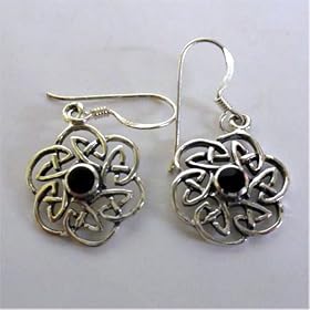 Legends of Ireland Celtic Knot Drop Sterling Silver Earrings with Genuine Onyx