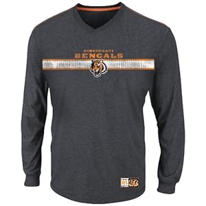 NFL Cincinnati Bengals Men's Victory Pride V Long Sleeve V-Neck Tee, Charcoal/Dark Orange, Large