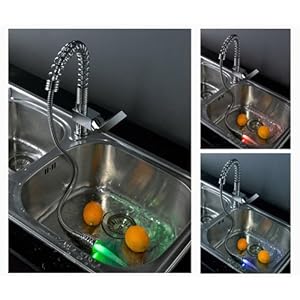 LightInTheBox Modern Single Handle Centerset Pull Out LED Kitchen Faucet for Vanity Sink, Chrome