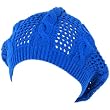 New Cotton Crochet Vented Knit Slouchy Beret Tam Hat Blue
