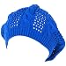 New Cotton Crochet Vented Knit Slouchy Beret Tam Hat Blue