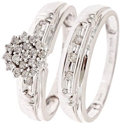 3/8 CT. T.W. Round Cut Diamond Women\'s Bridal Wedding Ring Set 14K White Gold - Size 7