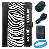 Black / White Zebra Print Executive Leather Portfolio Case Cover with Elastic Zebra Print Hand Strap for Samsung Galaxy Tab P1000 7-inch Wireless Tablet Compatible with (Sprint, US. Cellular, Verizon, AT&T, T-Mobile) + Screen Protector + Black USB Travel/Home Charger + Black USB Car Charger + SumacLife TM Wisdom*Courage Wristband
