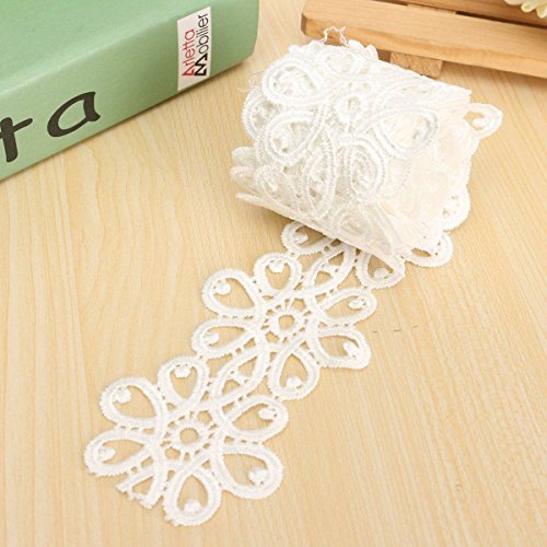 KINGSO 3 Yards Fabric Flower Lace Trimming For Costume Dress Sewing Crafts White