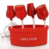 Romantic Rose USB 2.0 4-Port Ultra Mini Hub, Red Base
