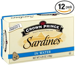 Crown Prince Sardines in Water, 4.25-Ounce Cans (Pack of 12)
