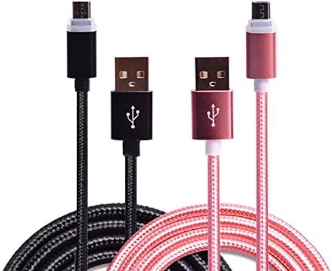 Micro USB Cable, Weiup [2 Pack] 3.3ft High Speed Smart LED Cable Nylon Fabric Braided USB 2.0 Charging Cable For Samsung S7/S6/note 5/4, HTC, Nokia, Sony, LG and Other Smartphone, Rose Gold Black