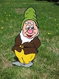 Lawn Art Figure Happy From Snow White & The Seven Dwarfs Handcrafted & Painted With Great Detail Metal Stakes & Wall Mount Included