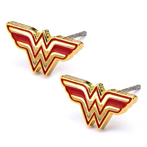 DC Comics Womens Wonder Woman Stud Earrings (Red & Gold Tone)