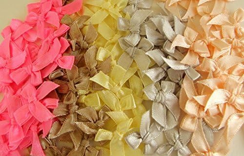 100 Mixed Satin Ribbon Bows Mini Embellishment Craft Artificial Applique Wedding