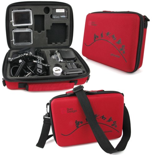 DURAGADGET Limited Edition Red Travel Armoured Protective Shell Storage Case With Shock Absorbing Foam & Carry Handle Designed For GoPro Action Cams Including GoPro Hero 4 / Hero 3 AHDBT-301 Camcorder, HERO3+ CHDHX-302 / CHDHN-302, Hero 2, Hero 1, HD Hero 960 Cameras