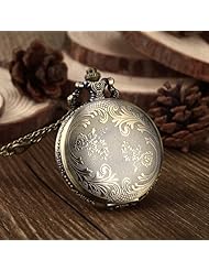 Youyoupifa Bronze Alloy Flower Pattern Carved Vintage Style Antique Pocket Watch