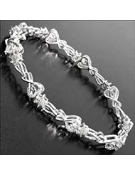 Stunning 0.45 Ct Sterling Silver Genuine Diamond Heart Shape Tennis Bracelet 7 "