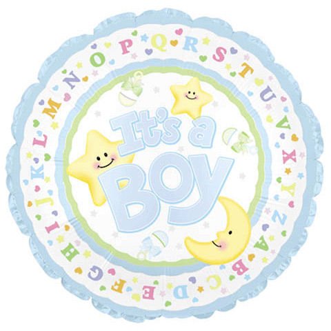 18 Foil It's a Boy Moon and Star Balloon 1 per package