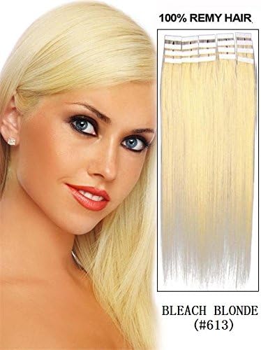 20 Pcs 16" 18" 20" 22" 24" Inches Remy Pu Tape Skin Weft 100% Human Hair Extensions 19 Colors (22" 60g 20pcs, #613 bleach blonde)