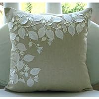 Linen Beauty - 16x16 Inches Throw Pillow Covers - Cotton Linen Pillow Cover with Jute Embroidery