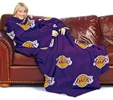 NBA Los Angeles Lakers Adult Comfy Throw, Officially LIcensed Blanket with Sleeves by Northwest "Repeat" Design