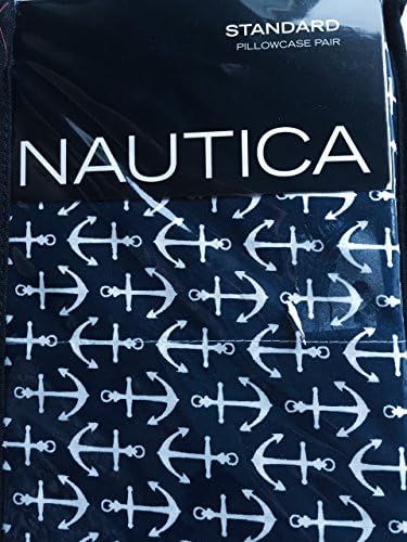 Nautica White Anchor on Navy Blue Cotton Standard Pillowcase, Set of Two