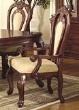 Set of 2 Dining Arm Chairs with Elaborate Carvings Cherry Brown Finish Review